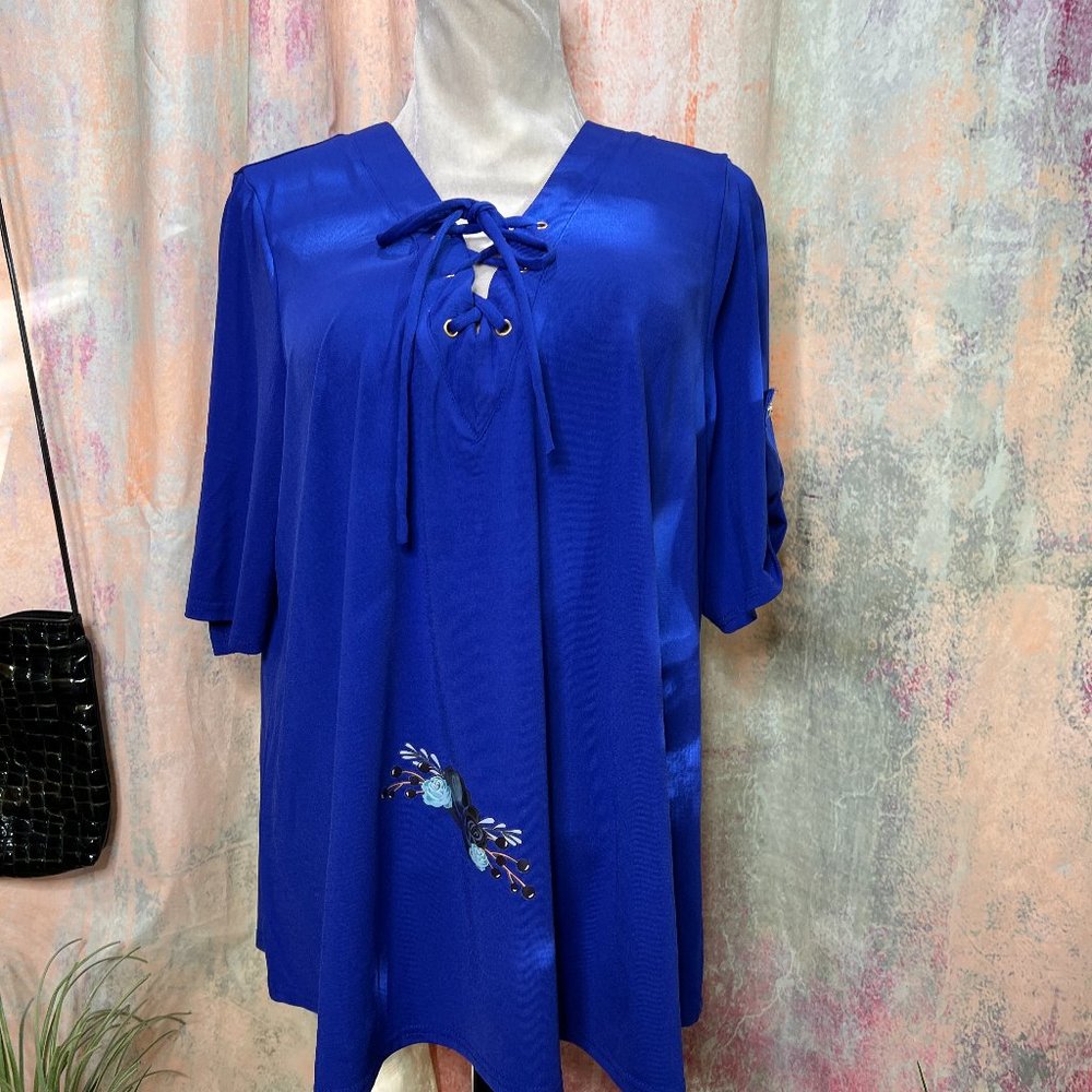 📌Siren Rily Royal Blue Long Top with Short Pull up Sleeves